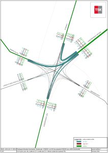 Pentrolgram Křižovatky Komořanská - Branišovská - KOMOKO, rok 2030 bez průjezdné KOMOKO (jen s MÚK Komořanská)